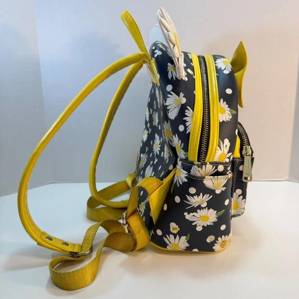 Loungefly Mini Backpack Disney Minnie Mouse Daisy Floral Black Yellow Bow READ